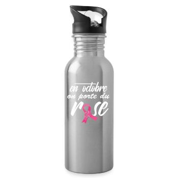 Octobre Rose 2025 Cancer du Sein Sensibilisation - Gourde avec paille intégrée - argent clair - Droite