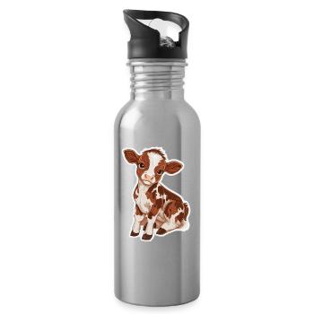Vache - Gourde avec paille intégrée - argent clair - Droite