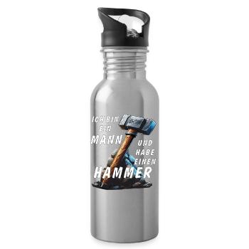 I'M A MAN AND I'VE GOT A HAMMER - Water bottle with straw - silver - Right