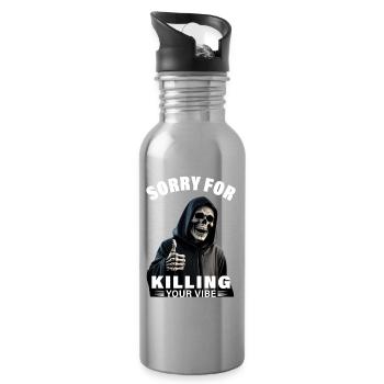 Sensenmann Spruch sorry for killing your vibe Tod - Trinkflasche mit integriertem Trinkhalm - Lightsilver - Rechts