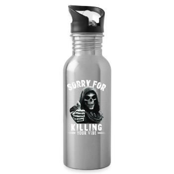 Spruch sorry for killing your vibe Sensenmann Tod - Trinkflasche mit integriertem Trinkhalm - Lightsilver - Rechts