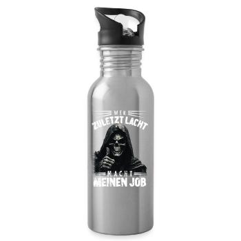 Sensenmann Spruch wer zuletzt lacht Halloween - Trinkflasche mit integriertem Trinkhalm - Lightsilver - Rechts