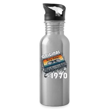 55th Birthday Cassette October Year 1970 - Water bottle with straw - silver - Right