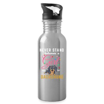Girl And Dachshund Funny Tee - Water bottle with straw - silver - Right