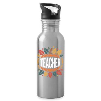 Autumnal Teacher Pumpkin - Water bottle with straw - silver - Right