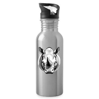 Stilvolle Nashorn-Illustration - Trinkflasche mit integriertem Trinkhalm - Lightsilver - Rechts
