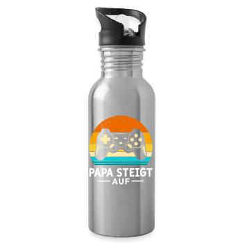 Gamer DAD GETS ON RETRO FUNNY - Water bottle with straw - silver - Right