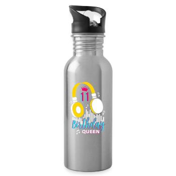 Birthday Queen 11th Birthday - Water bottle with straw - silver - Right