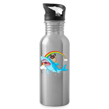 Mops reitet Hai Regenbogen - Trinkflasche mit integriertem Trinkhalm - Lightsilver - Rechts