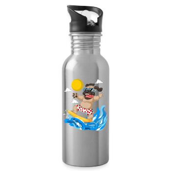 Mops Surfen Sommer Strand T-Shirt - Trinkflasche mit integriertem Trinkhalm - Lightsilver - Rechts