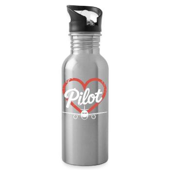 Herz Flugzeug Pilot - Trinkflasche mit integriertem Trinkhalm - Lightsilver - Rechts