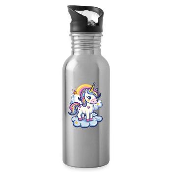 Magical Unicorn Dream with Rainbow - Water bottle with straw - silver - Right