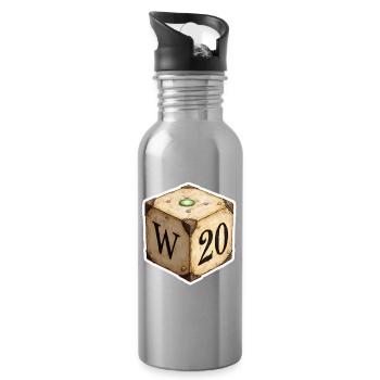 Antique D6 Dice with D20 – Fantasy Cartoon - Water bottle with straw - silver - Right
