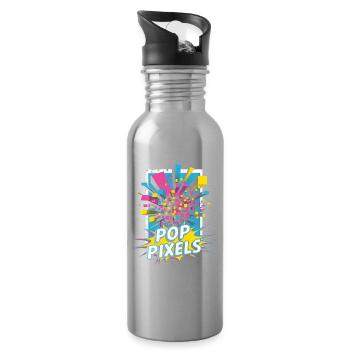 Pop Pixels Pop Culture Retro Video Game - Water bottle with straw - silver - Right
