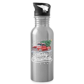 Camionnette rouge avec arbre de Noël – T-shirt de Noël - Gourde avec paille intégrée - argent clair - Droite