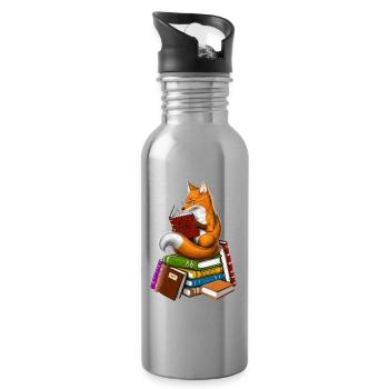 Fuchs liest ein Buch - Trinkflasche mit integriertem Trinkhalm - Lightsilver - Rechts