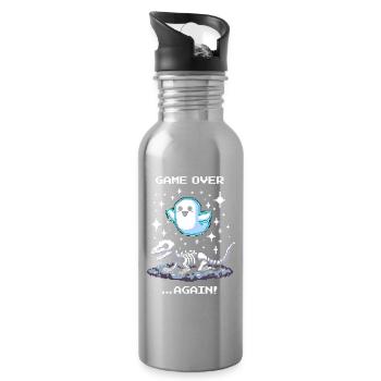 Game over... Again | Retro Dino Pixel Art - Water bottle with straw - silver - Right