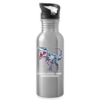 Pixélisé et dangereux | Dinosaure - Gourde avec paille intégrée - argent clair - Droite