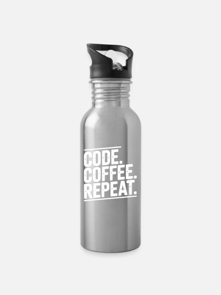 Code Kaffee-Wiederholung - Trinkflasche mit integriertem Trinkhalm - Lightsilver