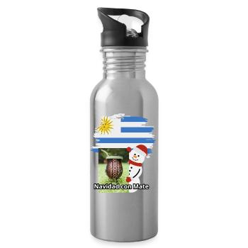 Weihnachtsfeier mit Mate und Schneemann - Trinkflasche mit integriertem Trinkhalm - Lightsilver - Rechts
