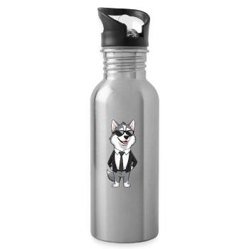 Husky glamour en costume noir et lunettes de soleil - Gourde avec paille intégrée - argent clair - Droite