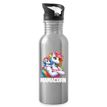 Mama Einhorn Mamacorn Mutter Tochter Dadacorn - Trinkflasche mit integriertem Trinkhalm - Lightsilver - Rechts