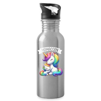 Mama Einhorn Mamacorn Mutter Tochter Dadacorn - Trinkflasche mit integriertem Trinkhalm - Lightsilver - Rechts