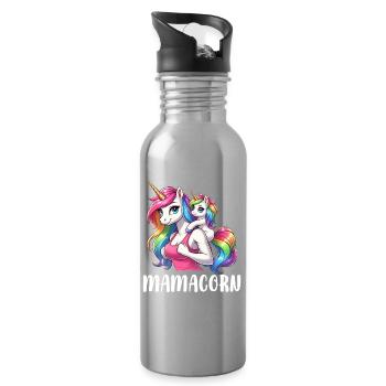Mamacorn Mama Einhorn Mutter Damen Partnerlook - Trinkflasche mit integriertem Trinkhalm - Lightsilver - Rechts