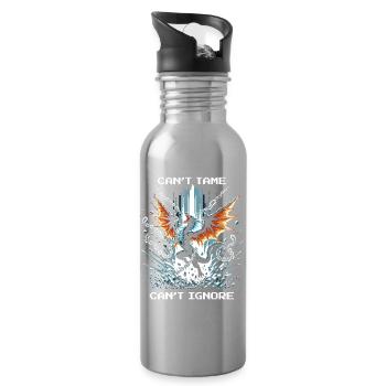 Nicht zähmbar – nicht zu übersehen | Drache - Trinkflasche mit integriertem Trinkhalm - Lightsilver - Rechts