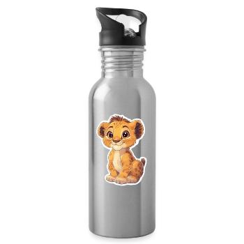 Lion - Gourde avec paille intégrée - argent clair - Droite