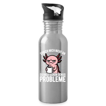 Don’t talk to me - Axolotl au café - Gourde avec paille intégrée - argent clair - Droite