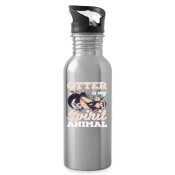 Sea Otter Cartoon Spirtit Animal Lover - Water bottle with straw - silver - Right
