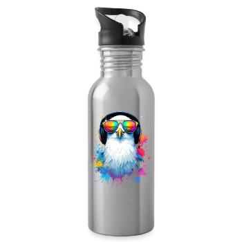 Oiseau mouette coloré avec des lunettes de soleil - Gourde avec paille intégrée - argent clair - Droite
