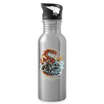 Elemental Chimera | Fire & Water Dragon - Water bottle with straw - silver - Right