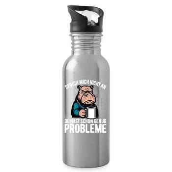 Don’t talk to me - Hippopotame au café - Gourde avec paille intégrée - argent clair - Droite