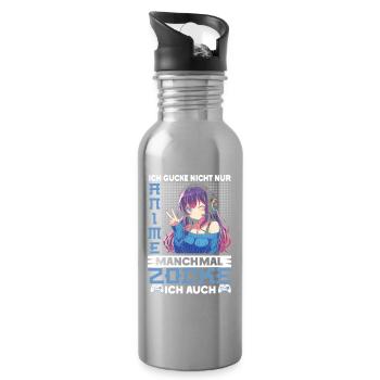 I don't just watch anime, sometimes I also play - Water bottle with straw - silver - Right