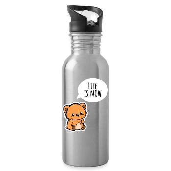 The Cute Bear: Life is now! Enjoy it - Water bottle with straw - silver - Right