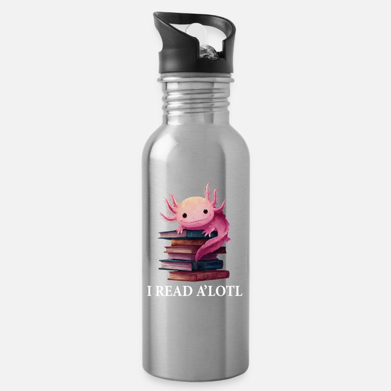 Axolotl Lustig Buch Lesen Bücher - Trinkflasche mit integriertem Trinkhalm - Lightsilver