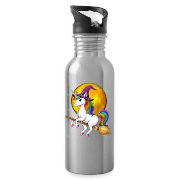 Einhorn Hexe Reitbesen - Trinkflasche mit integriertem Trinkhalm - Lightsilver - Rechts