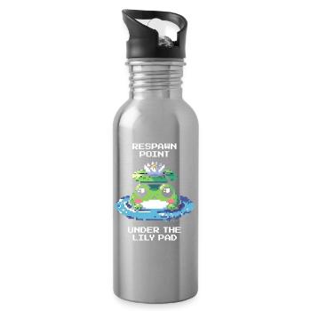 Respawn Point: Under the Water Lily | Frog, Pond - Water bottle with straw - silver - Right