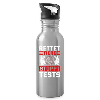 Tierschutz RETTET TIERE STOPPT TESTS Frei - Trinkflasche mit integriertem Trinkhalm - Lightsilver - Rechts