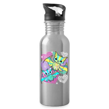 Retro Fledermäuse Halloween Kinder  - Trinkflasche mit integriertem Trinkhalm - Lightsilver - Rechts