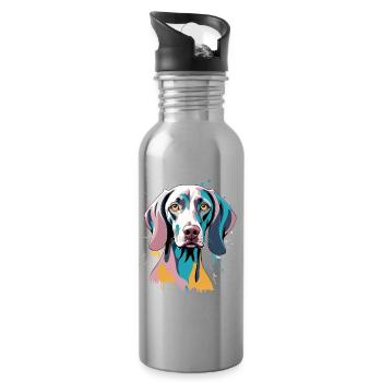 Farbiger Weimaraner Pop Art Portrait - Trinkflasche mit integriertem Trinkhalm - Lightsilver - Rechts