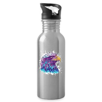 Bunter Adlerkopf Aquarell - Trinkflasche mit integriertem Trinkhalm - Lightsilver - Rechts