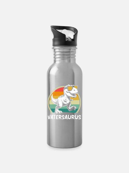 Bald Papa VATERSAURUS Retro Funny - Water bottle with straw - silver