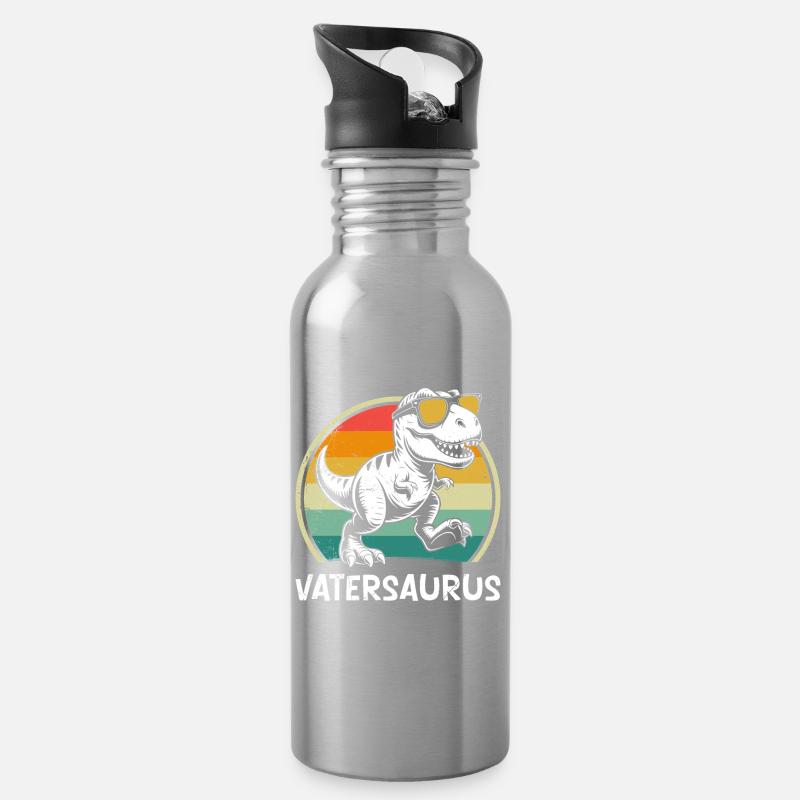 Bald Papa VATERSAURUS Retro Funny - Water bottle with straw - silver
