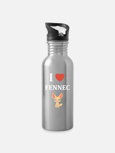 Ich liebe Fennec Cartoon - Trinkflasche mit integriertem Trinkhalm - Lightsilver