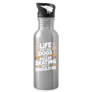 Roller Skating Saying Cats Joke Skating Gift - Water bottle with straw - silver - Right