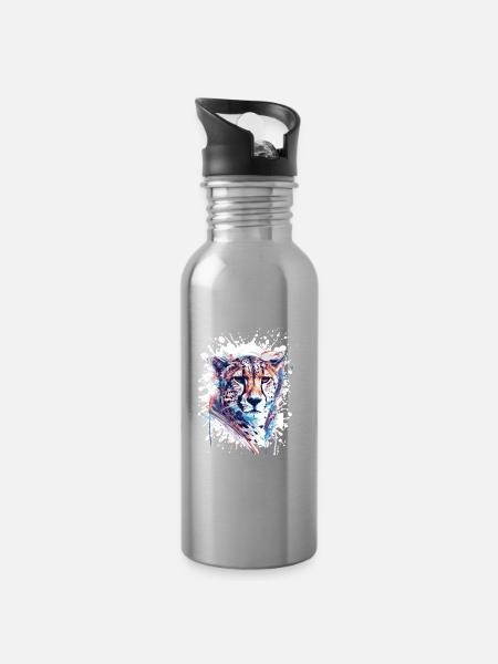 Leopard Splatter Aquarell - Trinkflasche mit integriertem Trinkhalm - Lightsilver