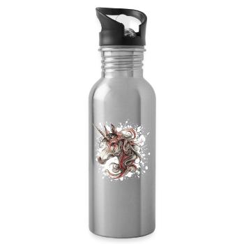Unicorn Kopf mit Farbwirbel - Trinkflasche mit integriertem Trinkhalm - Lightsilver - Rechts